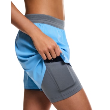 Shorts On Performance 2 In 1 3 Pol Feminino - Azul/Cinza