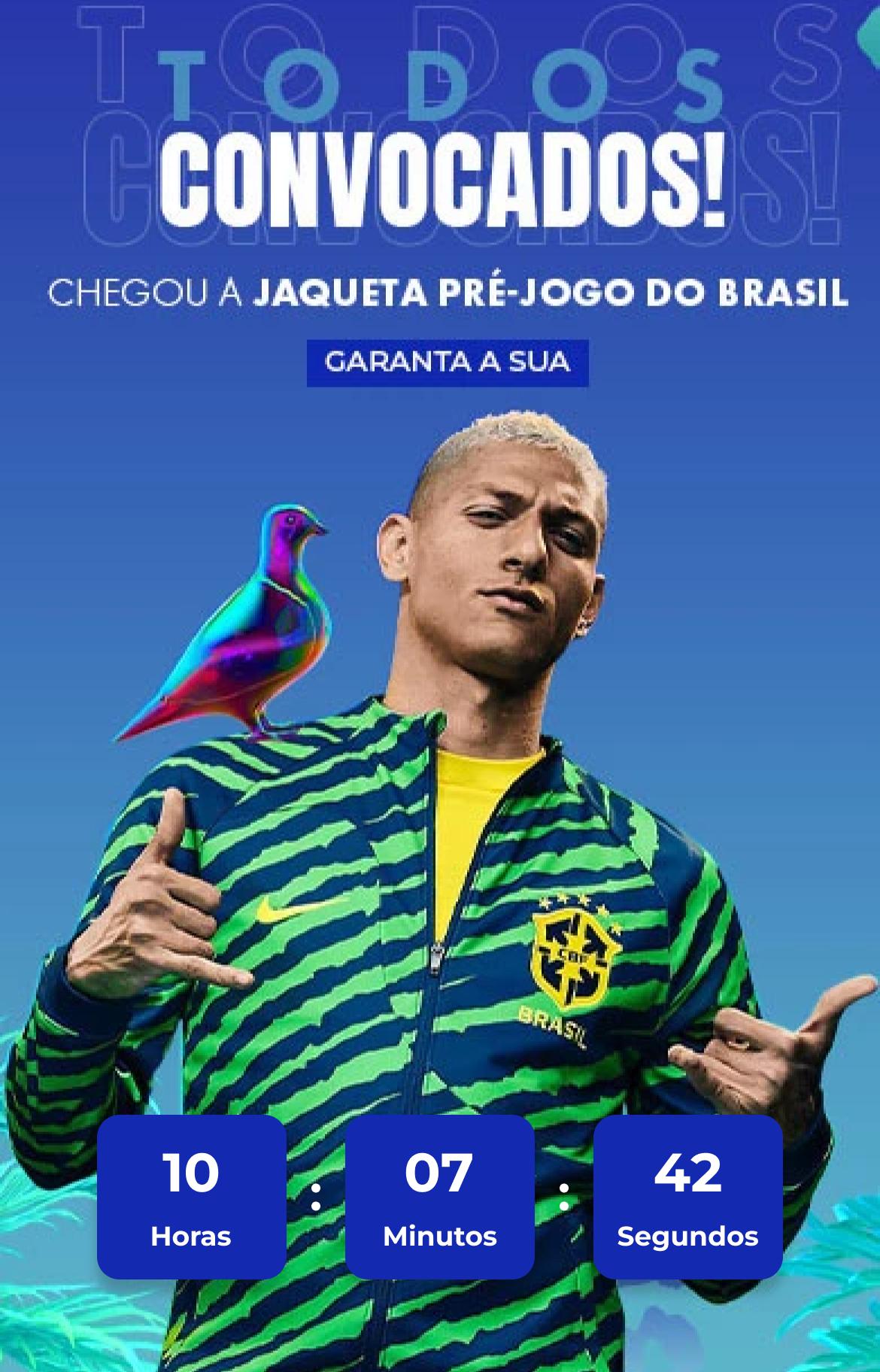 Todos convocados — jaqueta pré-jogo do Brasil